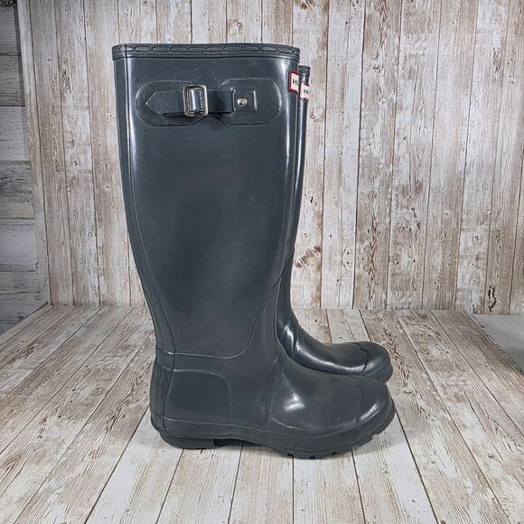 Hunter Original Gloss Tall Rain Boots Adjustable Buckle Gray Women's‎ Size 6 - Picture 1 of 8